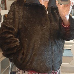 Elegant zip up Faux Mink Fur Jacket, satin lined reversible, Excellent condition